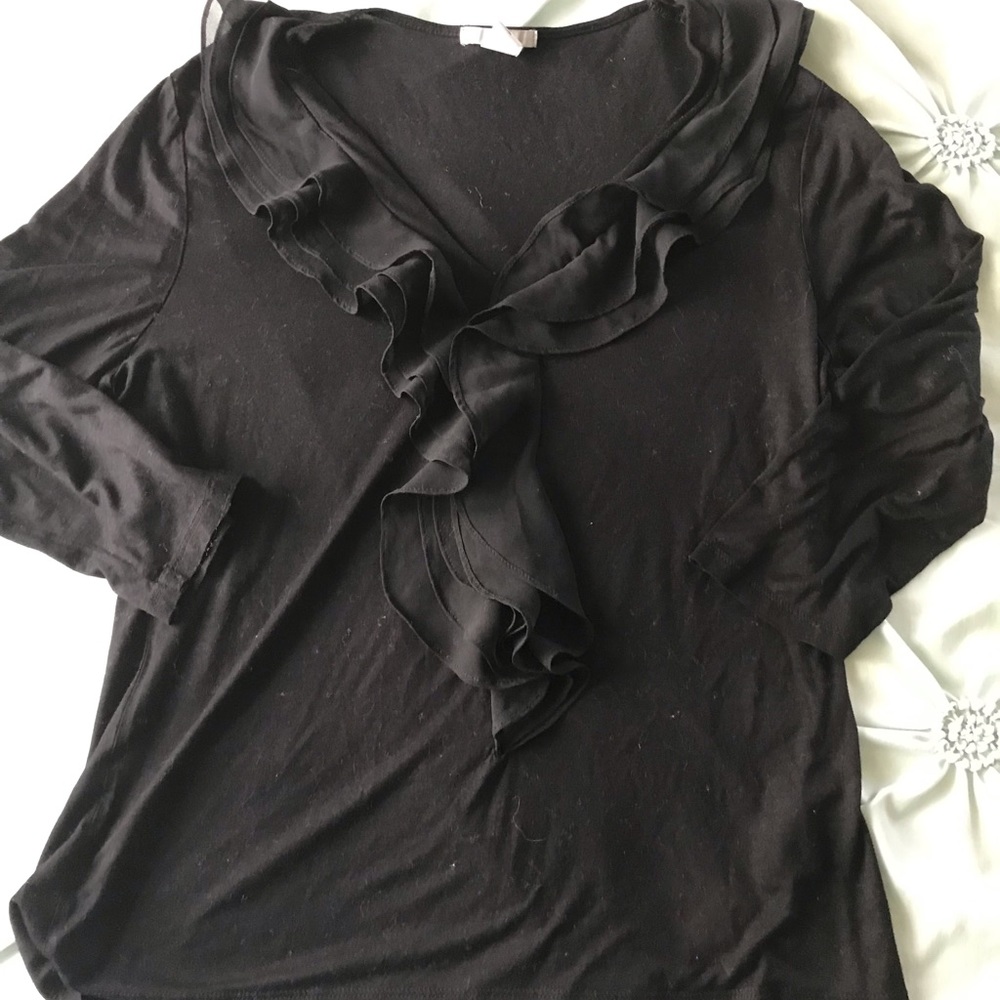 H&M Ruffle Neck Black Shirt